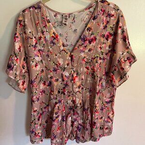 Floral Top with Flutter Sleeve